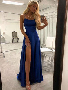 Simple navy hotsell blue prom dresses
