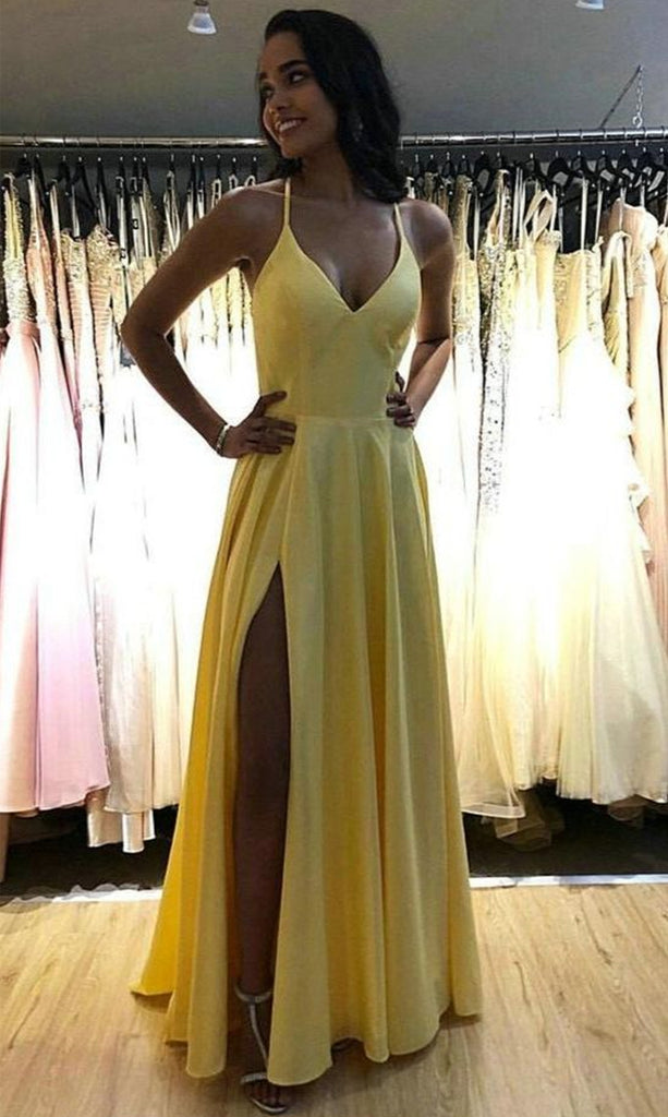 Simple V Neck Green/Yellow/Blue/Burgundy Satin Long Prom Dresses with Eip Collection Simple V Neck Green/Yellow/Blue/Burgundy Satin Long Prom Dresses with Eip Collection
