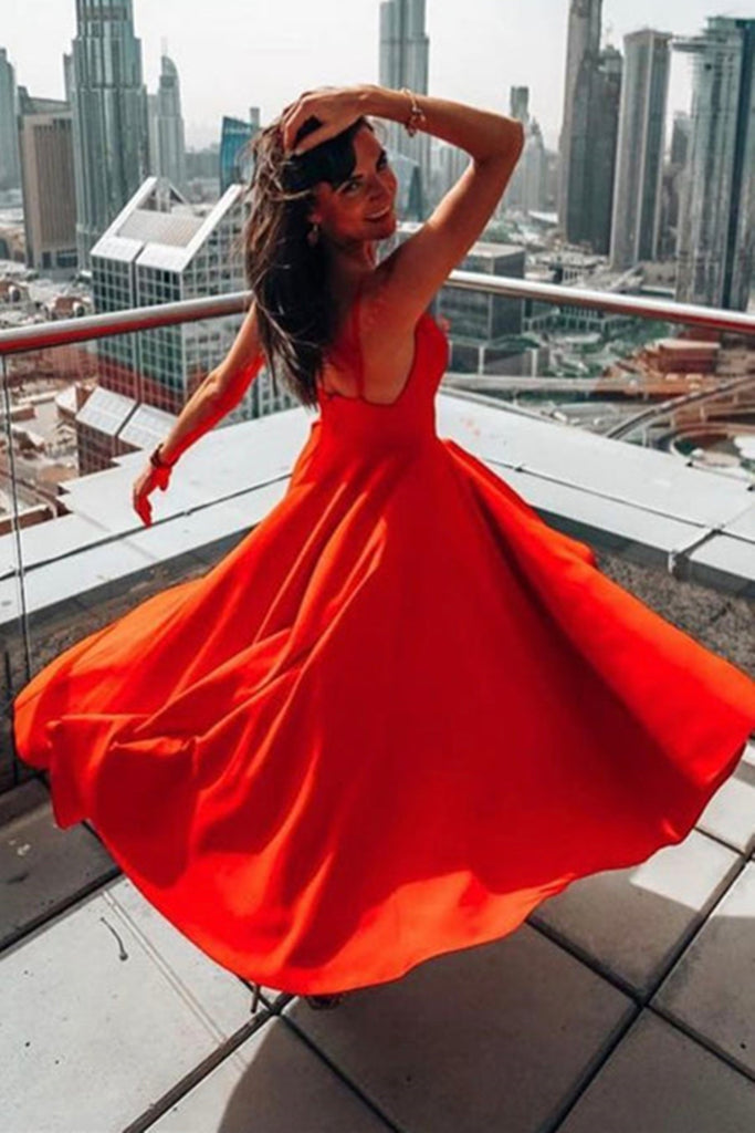 Simple V Neck Red Tea Length Prom Homecoming Dresses, Tea Length Red F Eip Collection Simple V Neck Red Tea Length Prom Homecoming Dresses, Tea Length Red F Eip Collection