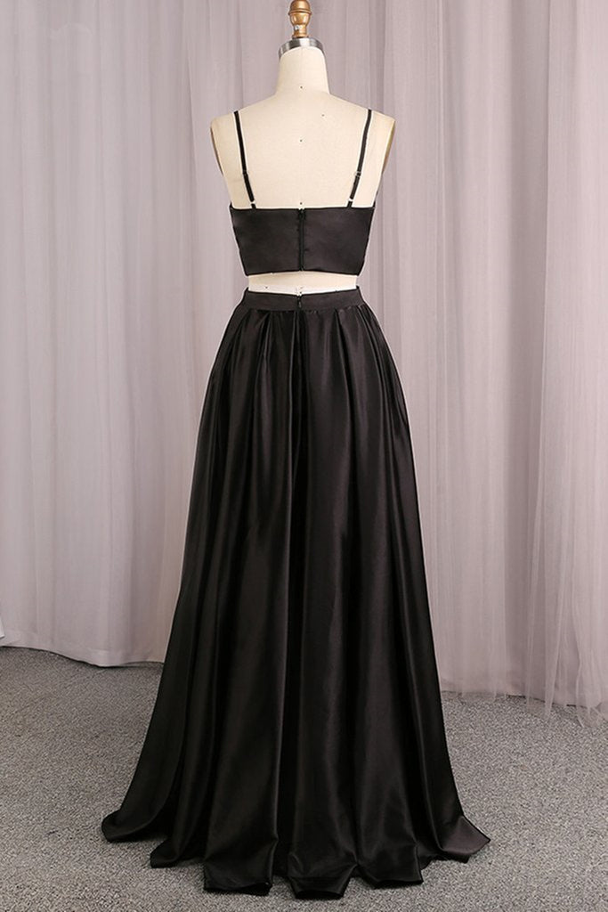 Simple V Neck Two Pieces Black Prom Dresses, 2 Pieces Black Long Forma Eip Collection Simple V Neck Two Pieces Black Prom Dresses, 2 Pieces Black Long Forma Eip Collection