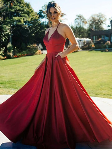 Spaghetti Straps Burgundy V Neck Long Prom Dresses, Wine Red V Neck Formal Evening Dresses