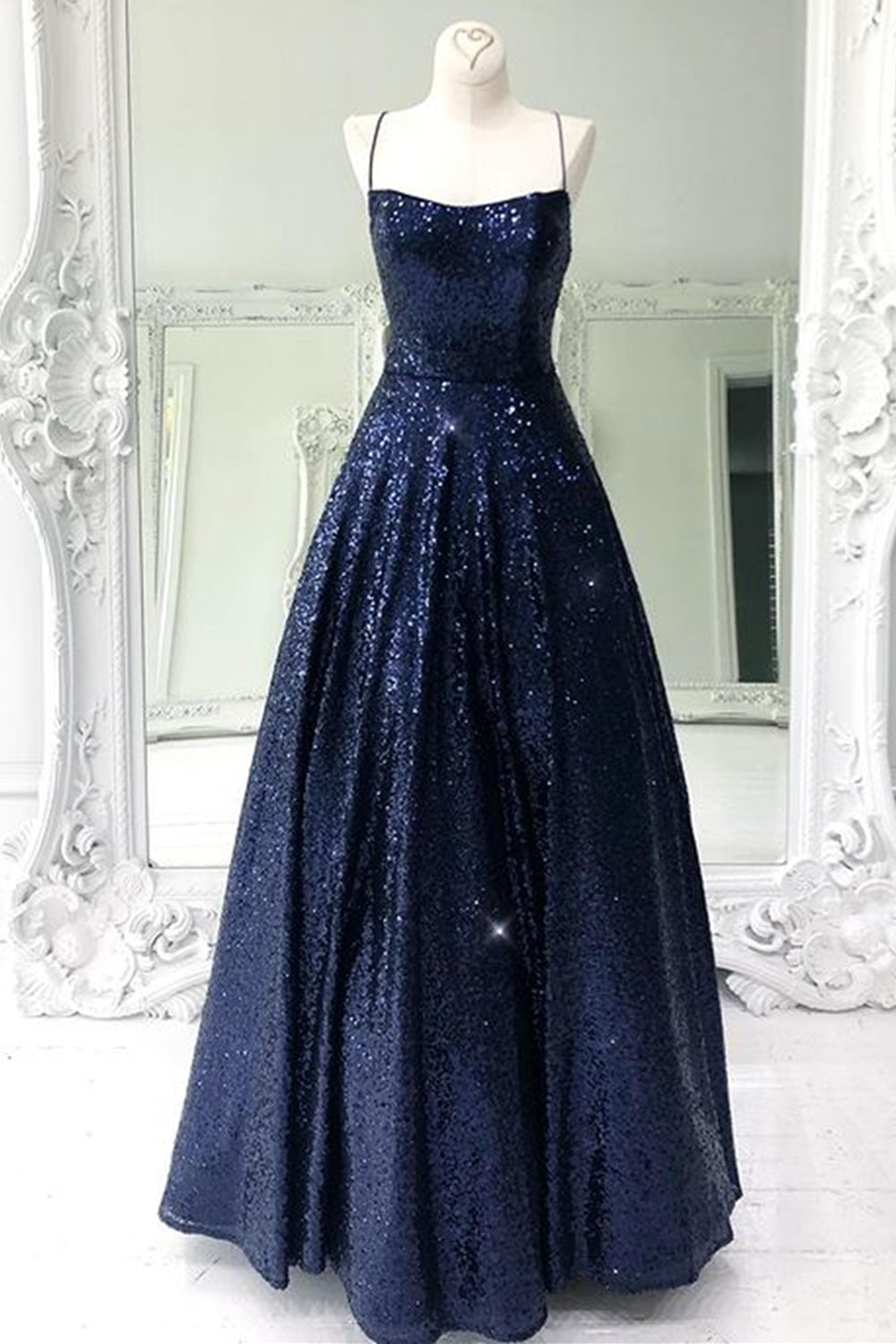 Sparkly Backless Navy Blue Long Prom Dresses, Open Back Long Navy Blue Eip Collection Sparkly Backless Navy Blue Long Prom Dresses, Open Back Long Navy Blue Eip Collection