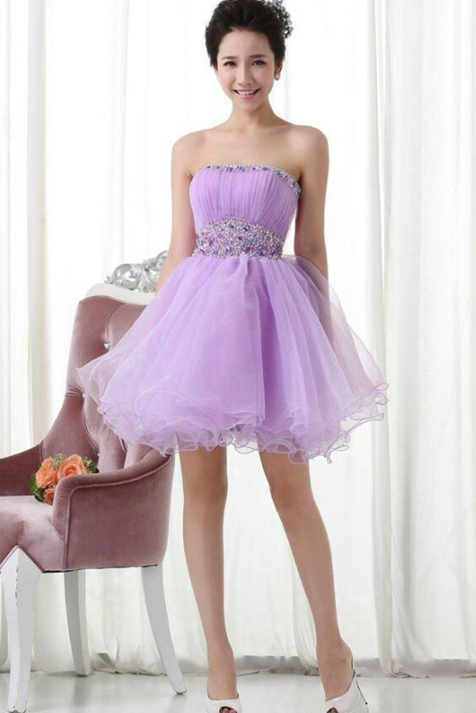 Strapless Beaded Short Lavender Prom Dresses, Lavender Homecoming Dres Eip Collection Strapless Beaded Short Lavender Prom Dresses, Lavender Homecoming Dres Eip Collection