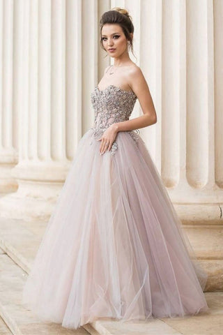 grey and pink prom dresses Elegant Pink Tulle A-line V-Neck Long Prom Dresses, Cheap Party Dresse Simidress
