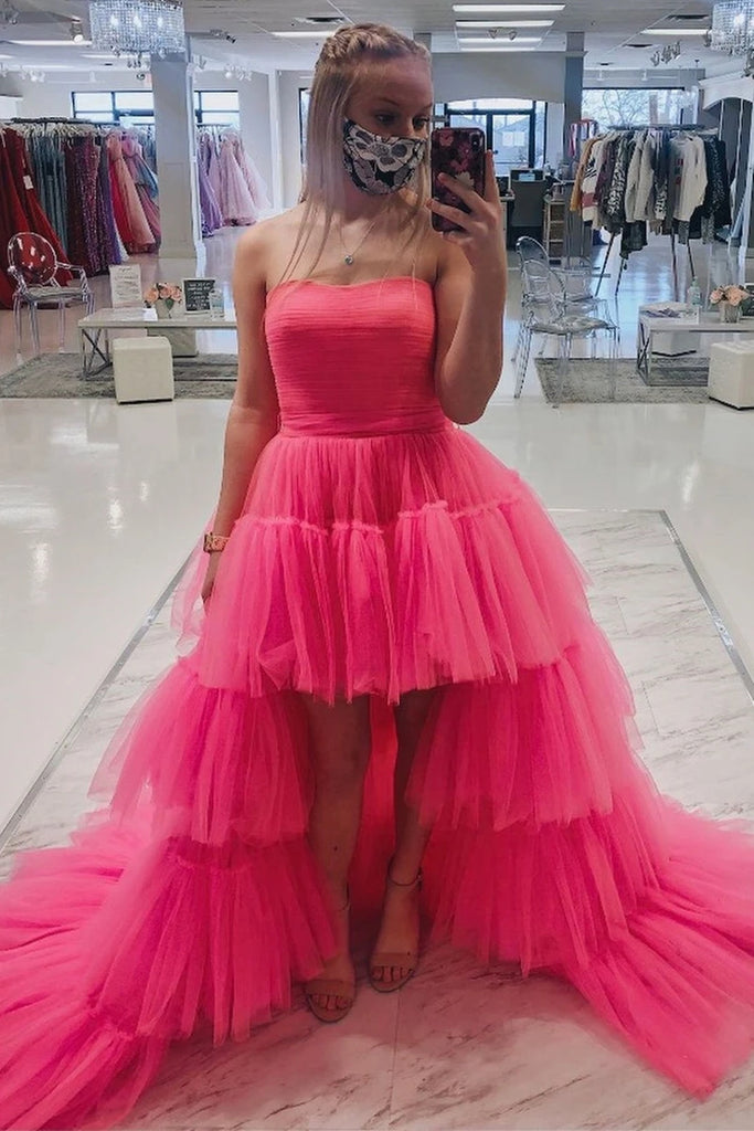 Strapless Hot Pink High Low Prom Dresses, Hot Pink High Low Formal Hom Eip Collection Strapless Hot Pink High Low Prom Dresses, Hot Pink High Low Formal Hom Eip Collection