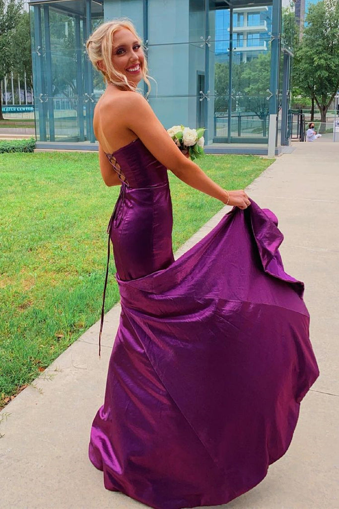 Strapless Mermaid Blue/Purple/Burgundy Satin Long Prom Dresses with Hi Eip Collection Strapless Mermaid Blue/Purple/Burgundy Satin Long Prom Dresses with Hi Eip Collection