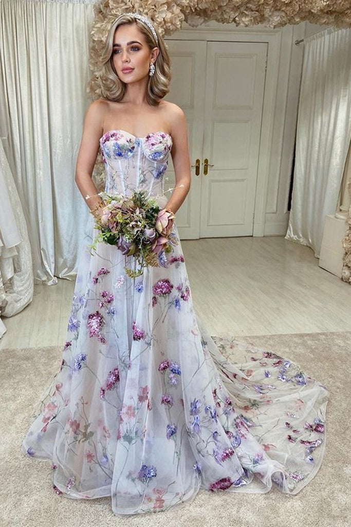 Strapless Purple Floral Long Prom Dresses, Strapless Purple Floral Lon Eip Collection Strapless Purple Floral Long Prom Dresses, Strapless Purple Floral Lon Eip Collection