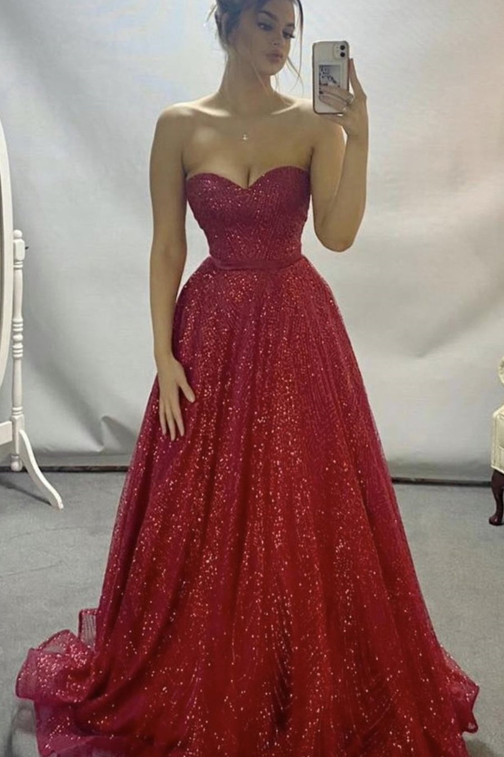 Strapless Sweetheart Neck Burgundy Long Prom Dresses, Shiny Burgundy F Eip Collection Strapless Sweetheart Neck Burgundy Long Prom Dresses, Shiny Burgundy F Eip Collection