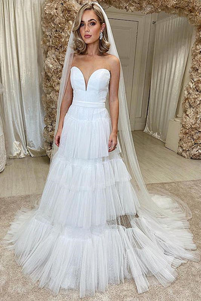 Sweetheart Neck High Low White Wedding Dresses, High Low White Bridal Gowns