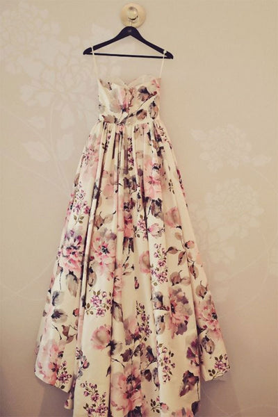 Sweetheart Neck Long Floral Prom Dresses, Floral Long Formal Evening Dresses