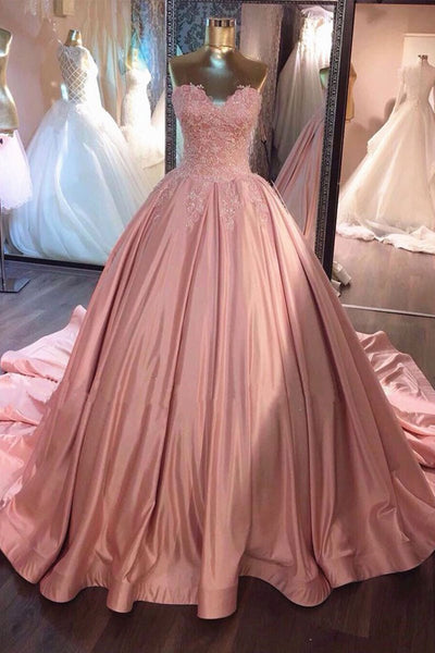 Sweetheart Neck Pink Lace Prom Dresses, Pink Lace Long Formal Evening Dresses