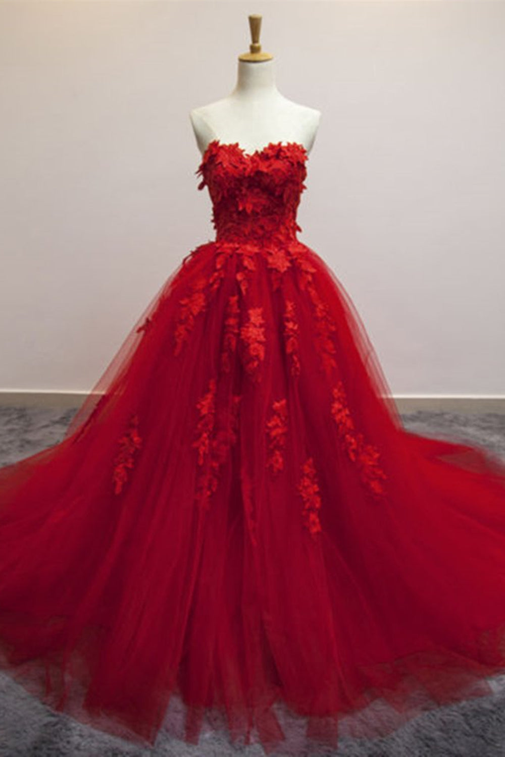 Sweetheart Neck Red Lace Floral Long Prom Dresses, Red Lace Formal Eve Eip Collection Sweetheart Neck Red Lace Floral Long Prom Dresses, Red Lace Formal Eve Eip Collection