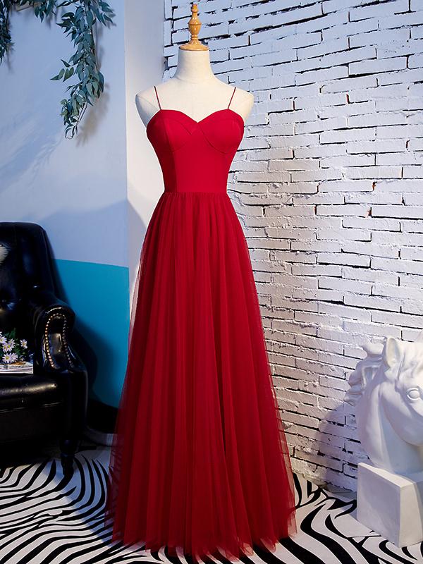 Sweetheart Neck Red Long Prom Dresses, Red Long Formal Evening Dresses