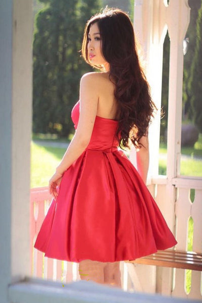 Sweetheart Neck Short Red Prom Dresses, Short Red Satin Graduation Homecoming Dresses