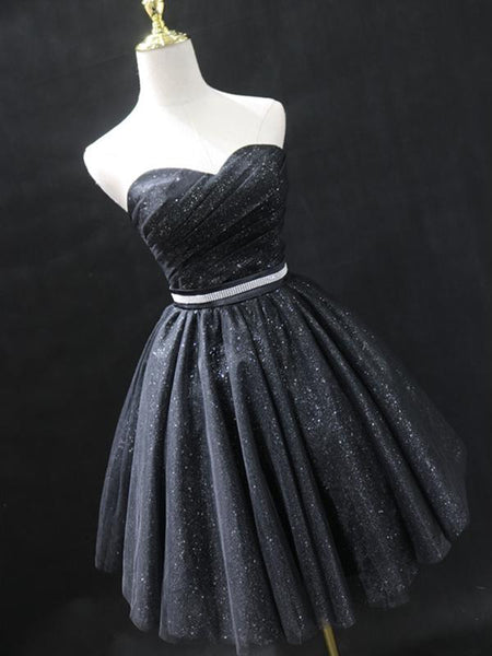 Sweetheart Neck Short Black Prom Dresses, Little Black Formal Evening Graduation Dresses
