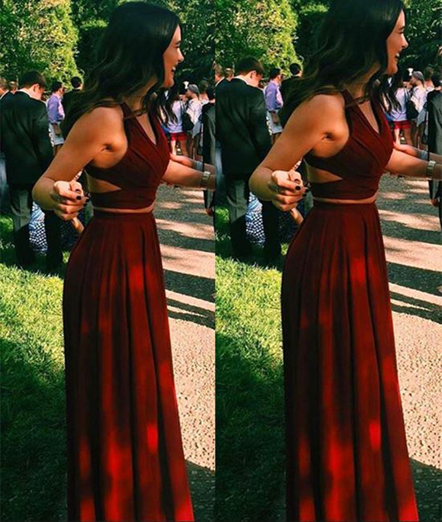 Two Pieces Burgundy Long Prom Dresses, Dark Wine Red 2 Pieces Long For Eip Collection Two Pieces Burgundy Long Prom Dresses, Dark Wine Red 2 Pieces Long For Eip Collection