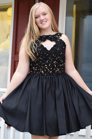 Unique Black Lace Short Prom Homecoming Dresses, Black Lace Formal Dresses, Black Evening Dresses EP1595