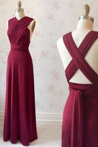 Unique Burgundy Long Prom Dresses with Cross Back, Burgundy Formal Graduation Evening Dresses, Burgundy Bridesmaid Dresses EP1544