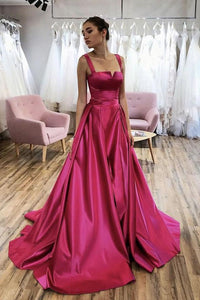 Unique Fuchsia Satin Long Prom Dresses, Long Fuchsia Formal Graduation Evening Dresses EP1733