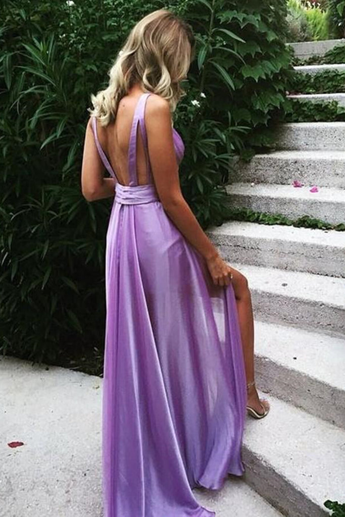 Unique V Neck Backless Purple Long Prom Dresses, Backless Purple Forma Eip Collection Unique V Neck Backless Purple Long Prom Dresses, Backless Purple Forma Eip Collection