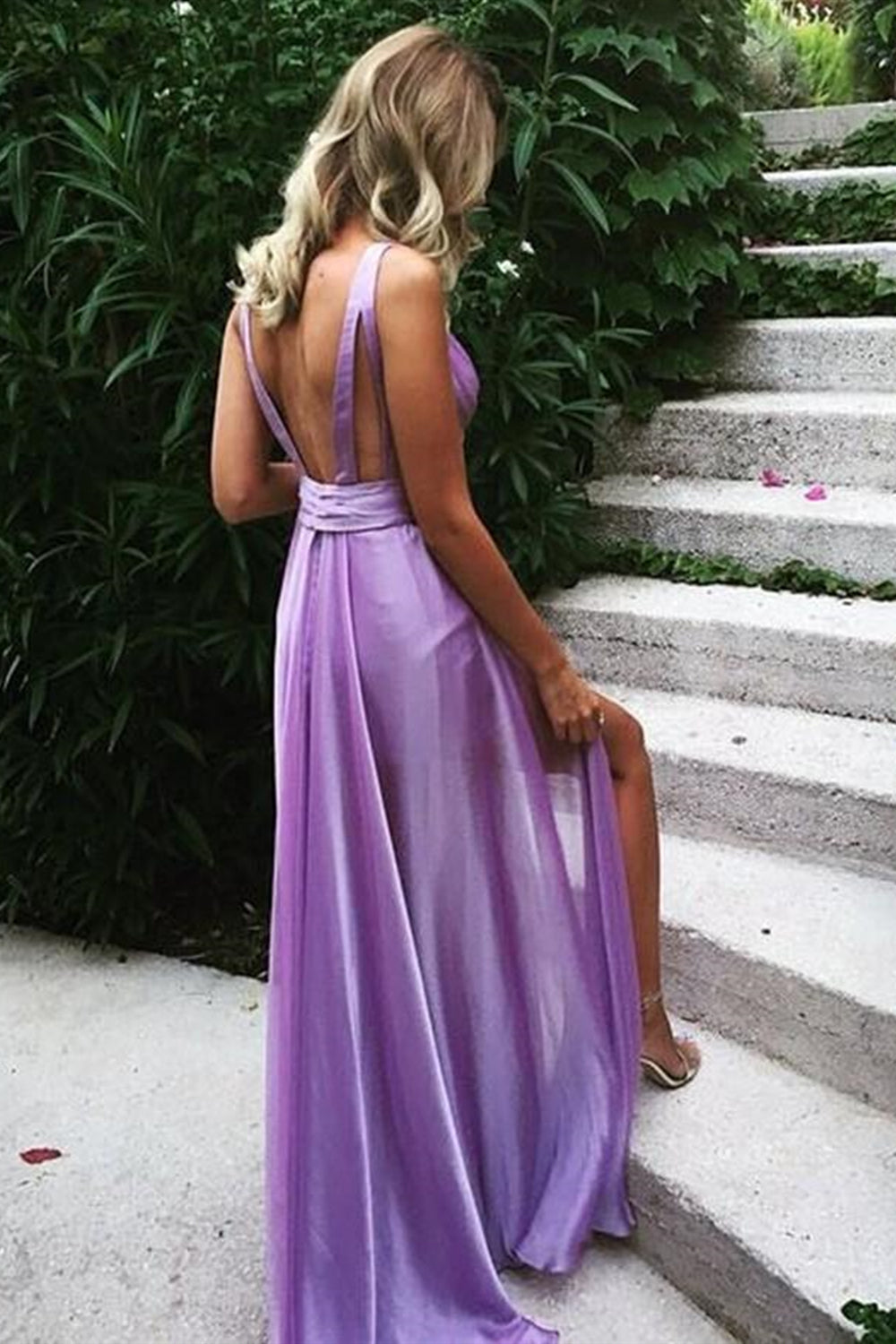Unique V Neck Backless Purple Long Prom Dresses, Backless Purple Forma –  Eip Collection
