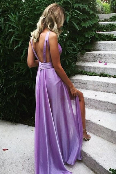 Unique V Neck Backless Purple Long Prom Dresses, Backless Purple Formal Graduation Evening Dress EP1621