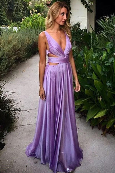 Unique V Neck Backless Purple Long Prom Dresses, Backless Purple Formal Graduation Evening Dress EP1621