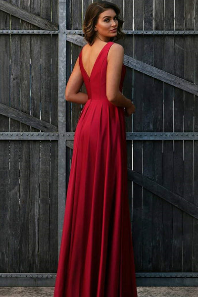 Unique V Neck Open Back Red Long Prom Dresses, Open Back Red Formal Dresses, Red Evening Dresses EP1604