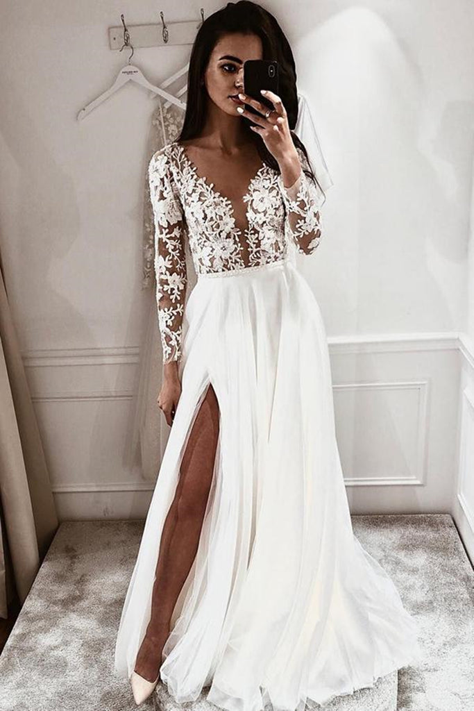 Embellished Long Sleeve White Modest Evening Dress – Modora UK