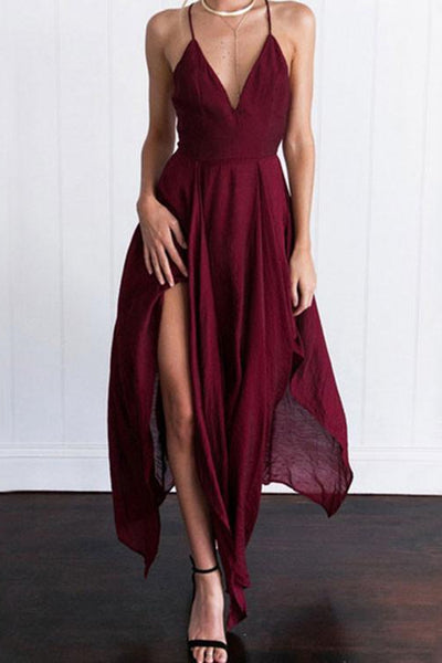 V Neck Backless Long Maroon/Burgundy Prom Dresses, Maroon/Burgundy Backless Formal Evening Dresses, Maroon/Burgundy Bridesmaid Dresses