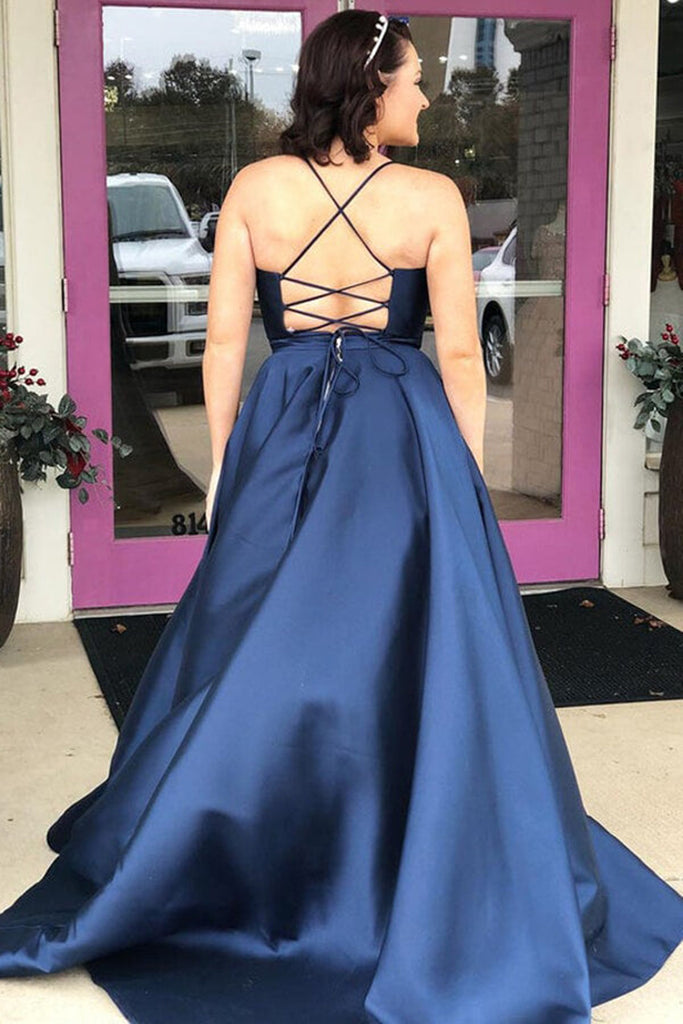 V Neck Backless Navy Blue Long Prom Dresses, Backless Navy Blue Formal Eip Collection V Neck Backless Navy Blue Long Prom Dresses, Backless Navy Blue Formal Eip Collection