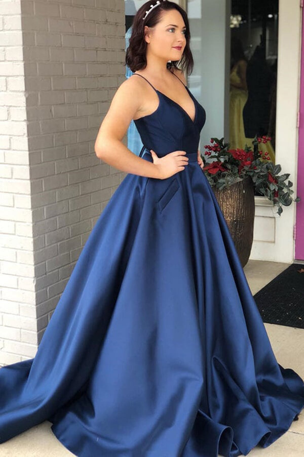 V Neck Backless Navy Blue Long Prom Dresses, Backless Navy Blue Formal Eip Collection V Neck Backless Navy Blue Long Prom Dresses, Backless Navy Blue Formal Eip Collection