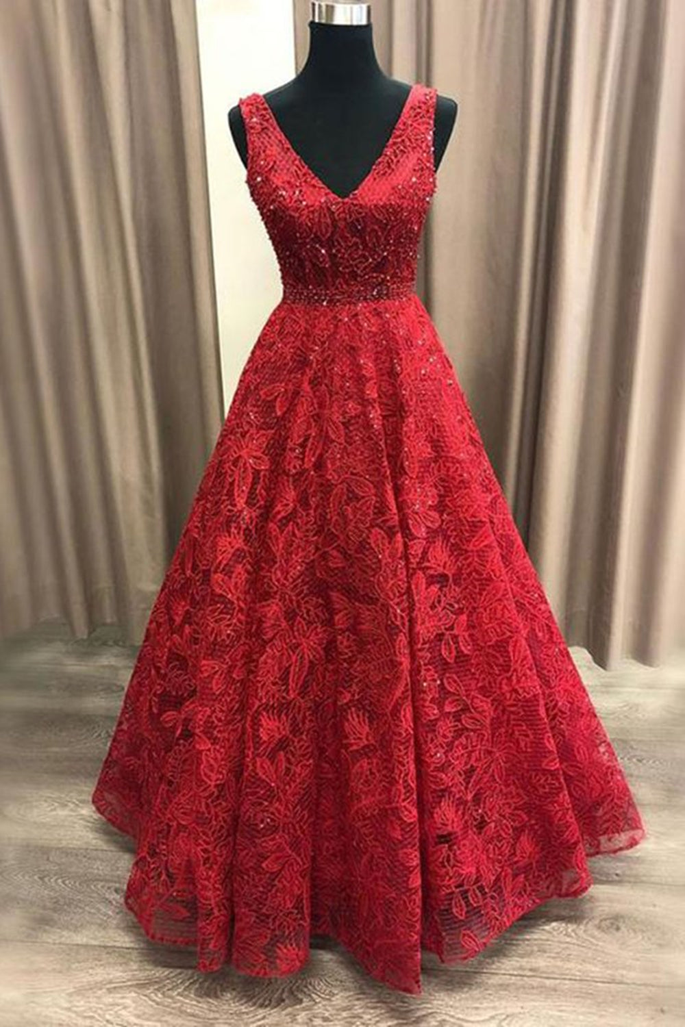 V Neck Burgundy Lace Long Prom Dresses, Burgundy Lace Formal Dresses, Eip Collection V Neck Burgundy Lace Long Prom Dresses, Burgundy Lace Formal Dresses, Eip Collection