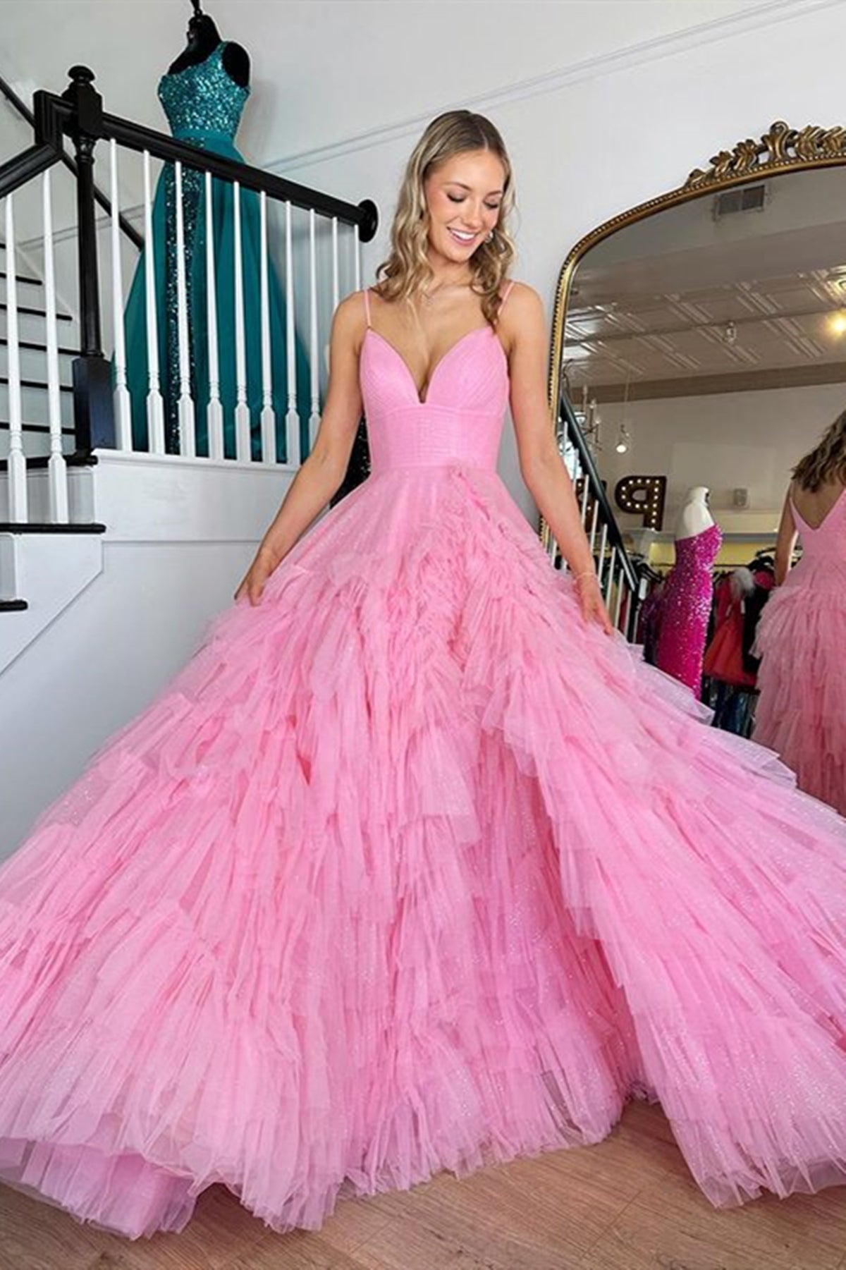 V Neck Hot Pink Long Prom Dresses, Hot Pink V Neck Long Formal Evening Eip Collection V Neck Hot Pink Long Prom Dresses, Hot Pink V Neck Long Formal Evening Eip Collection