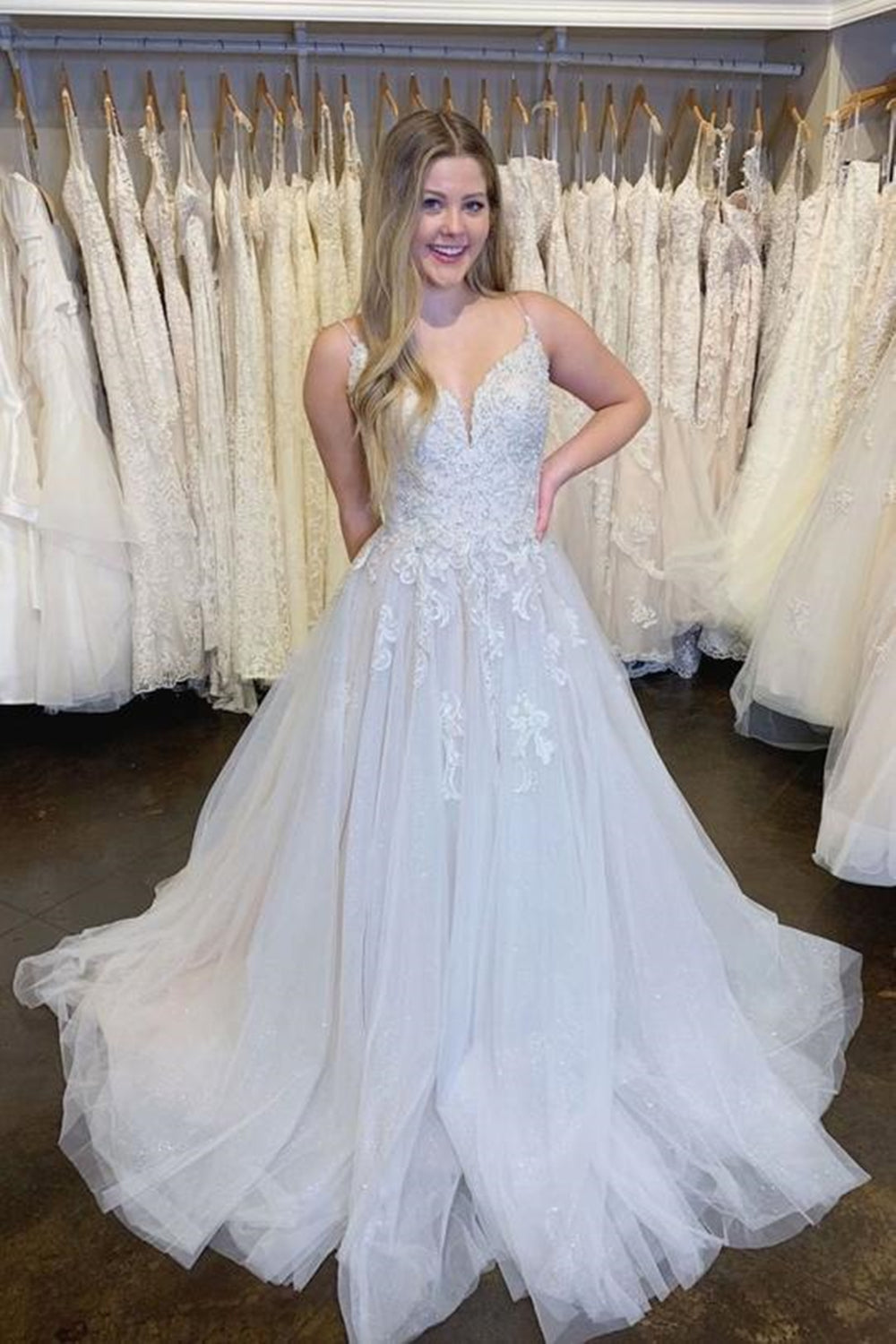 V Neck Ivory Lace Long Prom Dresses, Ivory Lace Wedding Dresses, Ivory Eip Collection V Neck Ivory Lace Long Prom Dresses, Ivory Lace Wedding Dresses, Ivory Eip Collection
