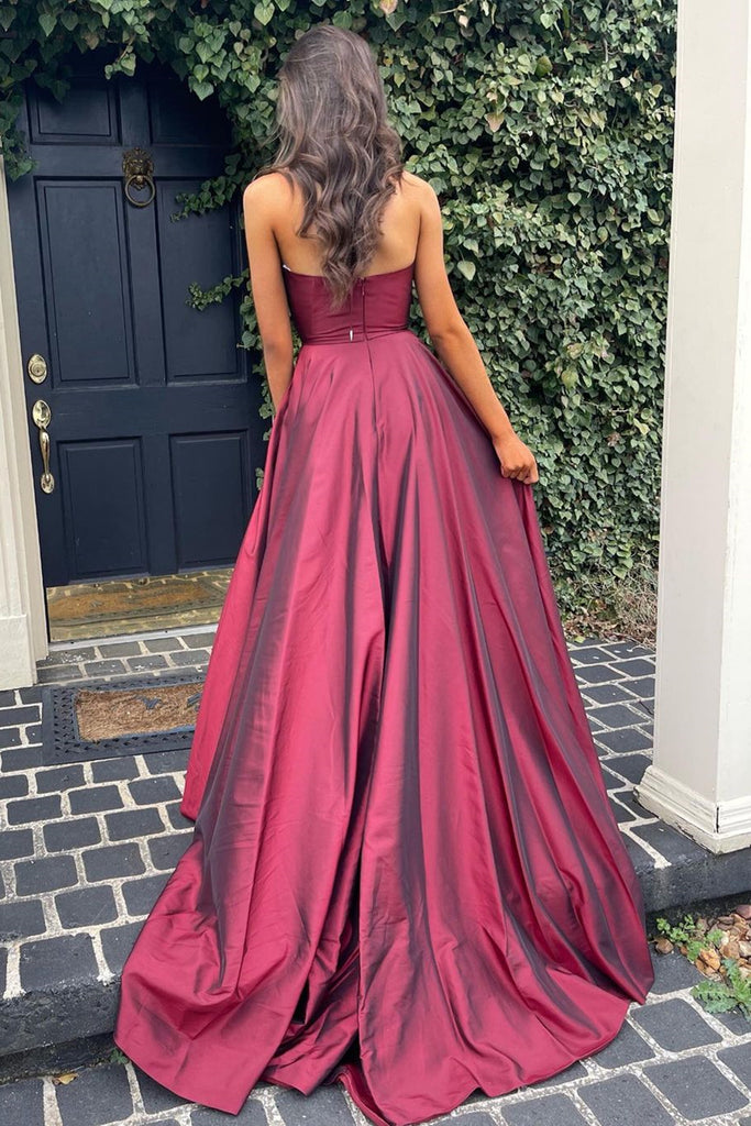V Neck Open Back Burgundy Long Prom Dresses with Leg Slit, High Slit B Eip Collection V Neck Open Back Burgundy Long Prom Dresses with Leg Slit, High Slit B Eip Collection