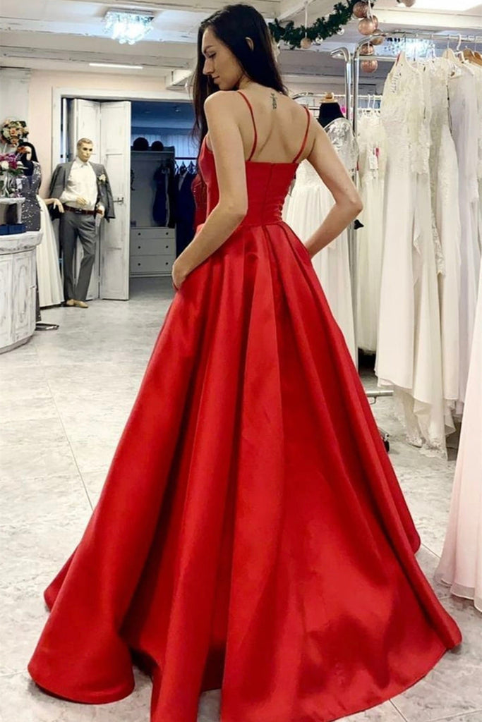 V Neck Open Back Red Satin Long Prom Dresses, V Neck Red Formal Gradua Eip Collection V Neck Open Back Red Satin Long Prom Dresses, V Neck Red Formal Gradua Eip Collection