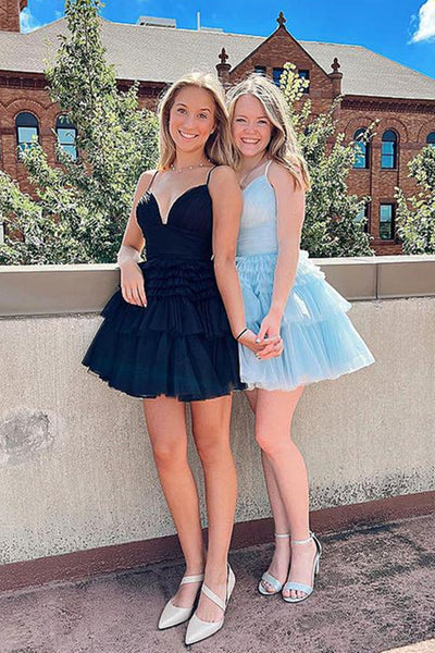 V Neck Short Blue Prom Dresses, Short Blue Formal Homecoming Dresses