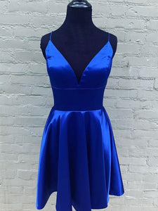 V Neck Short Royal Blue Prom Dresses, Short Royal Blue Formal Homecoming Dresses