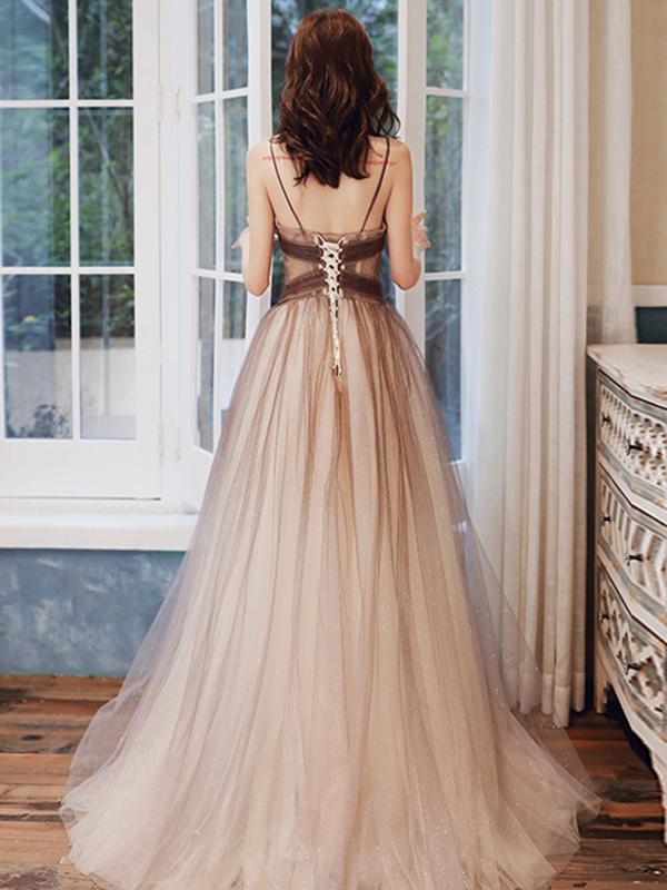 V Neck Brown Ombre Long Prom Dresses, Brown Ombre Floor Length Formal Eip Collection V Neck Brown Ombre Long Prom Dresses, Brown Ombre Floor Length Formal Eip Collection