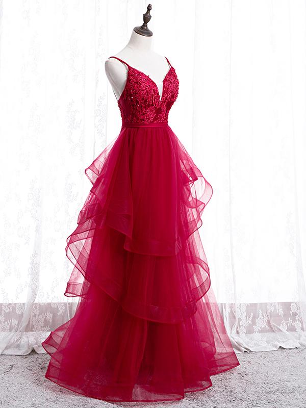 V Neck Burgundy Lace Prom Dresses, Wine Red Lace Formal Evening Gradua Eip Collection V Neck Burgundy Lace Prom Dresses, Wine Red Lace Formal Evening Gradua Eip Collection